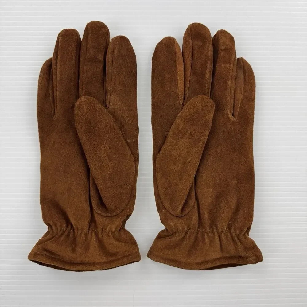 Vintage Fownes Brown Suede Leather Gloves Size L Fleece Lined Winter